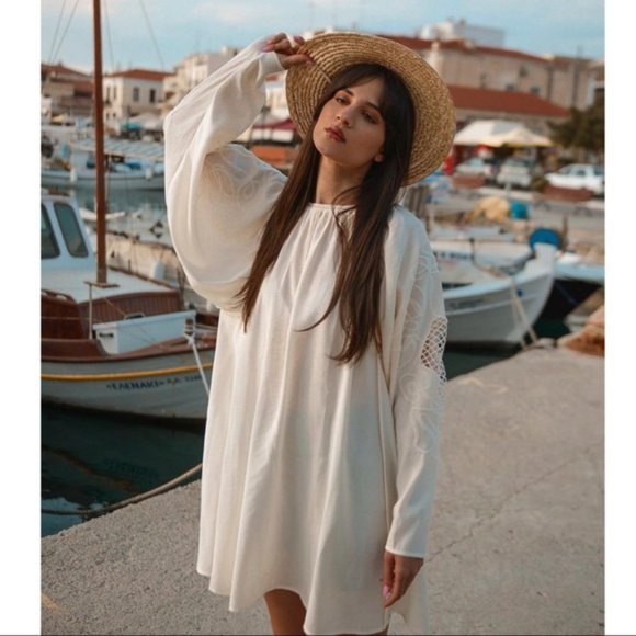 NWT H&M Low Back Voluminous Embroidery Sleeves Mini Dress - Picture 2 of 14